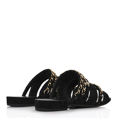 Chanel Suede Chain Mule Sandals 36.5 Black 4 of 10