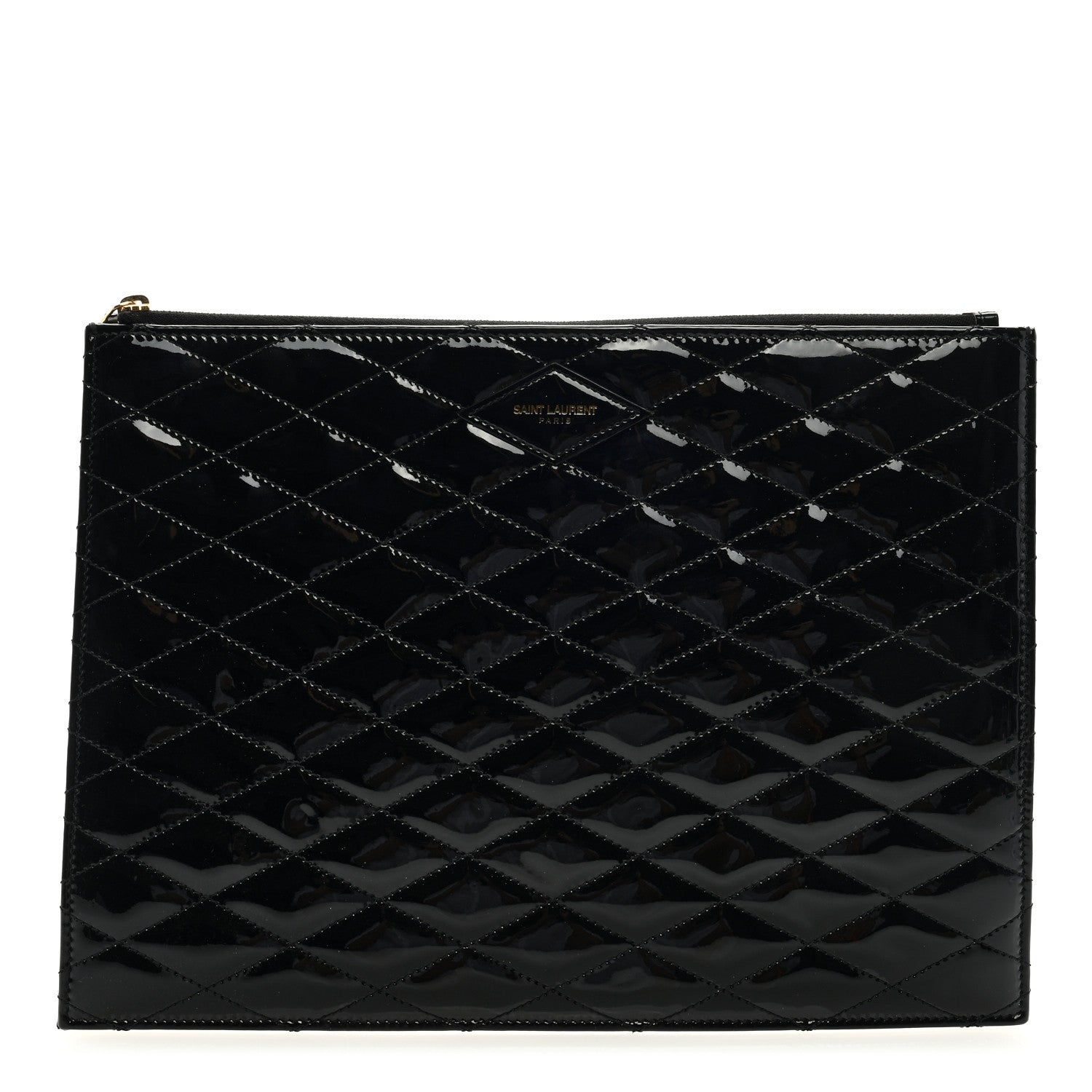 Saint Laurent Patent Calfskin Quilted Zipped Pouch Black 1 of 6