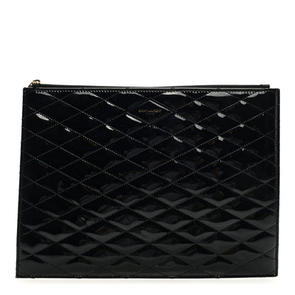 Saint Laurent Patent Calfskin Quilted Zipped Pouch Black 1 of 6