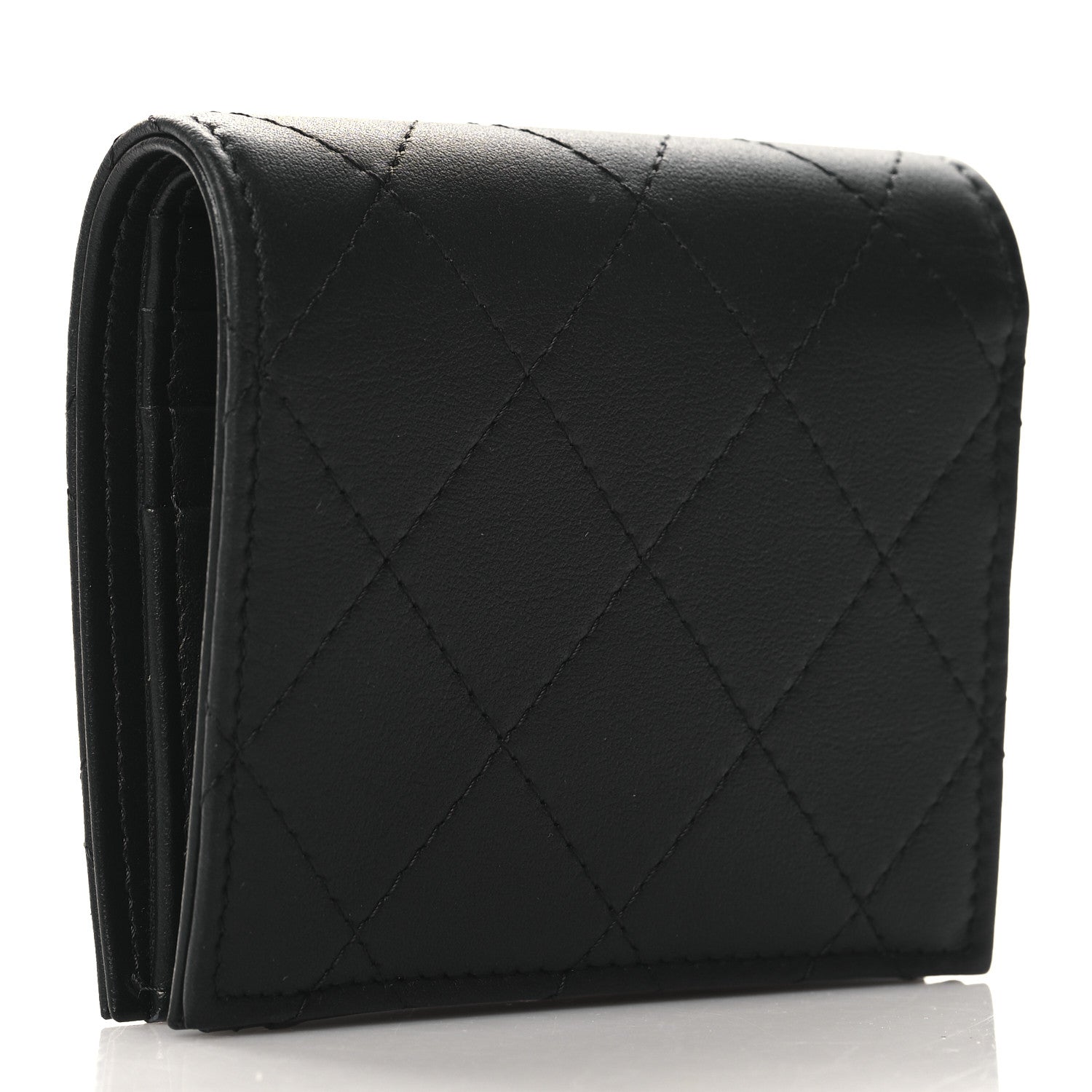 Chanel Calfskin Quilted Compact Bifold Wallet So Black 3 of 9