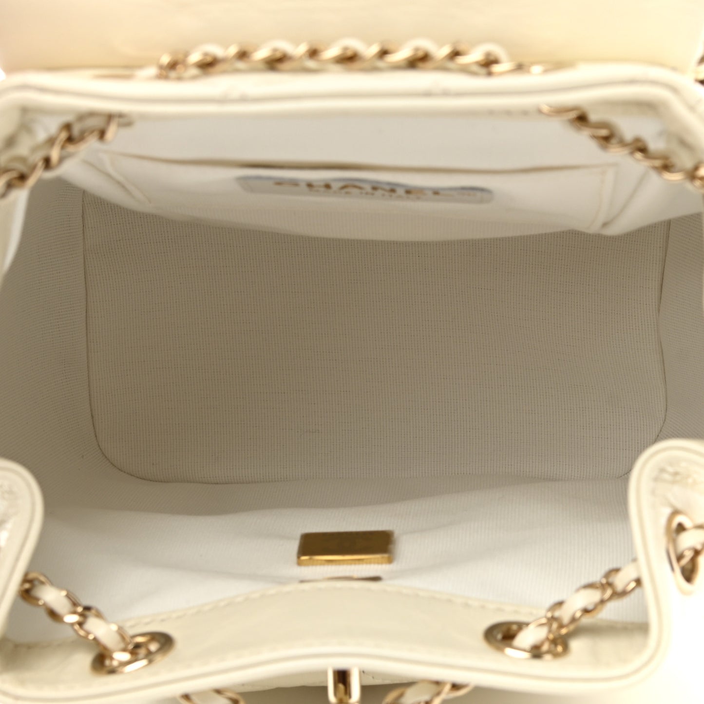 Glazed Aged Calfskin Quilted Small Duma Drawstring Backpack White