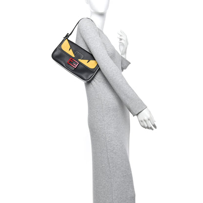 Fendi Vitello Dolce Elite Monster Eyes Bi-Color Baguette Black Yellow 2 of 9