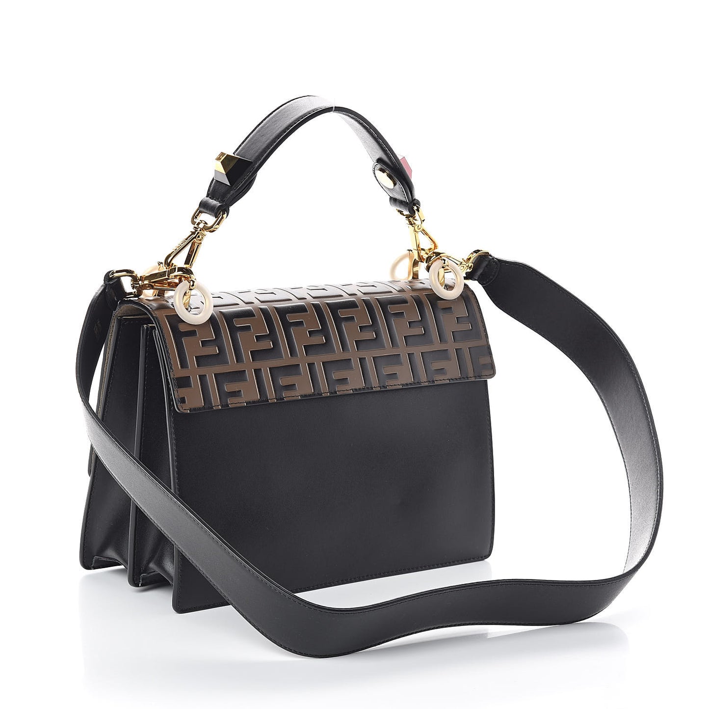 Vitello Liberty Bi-Color FF 1974 Embossed Kan I Shoulder Bag Black Maya