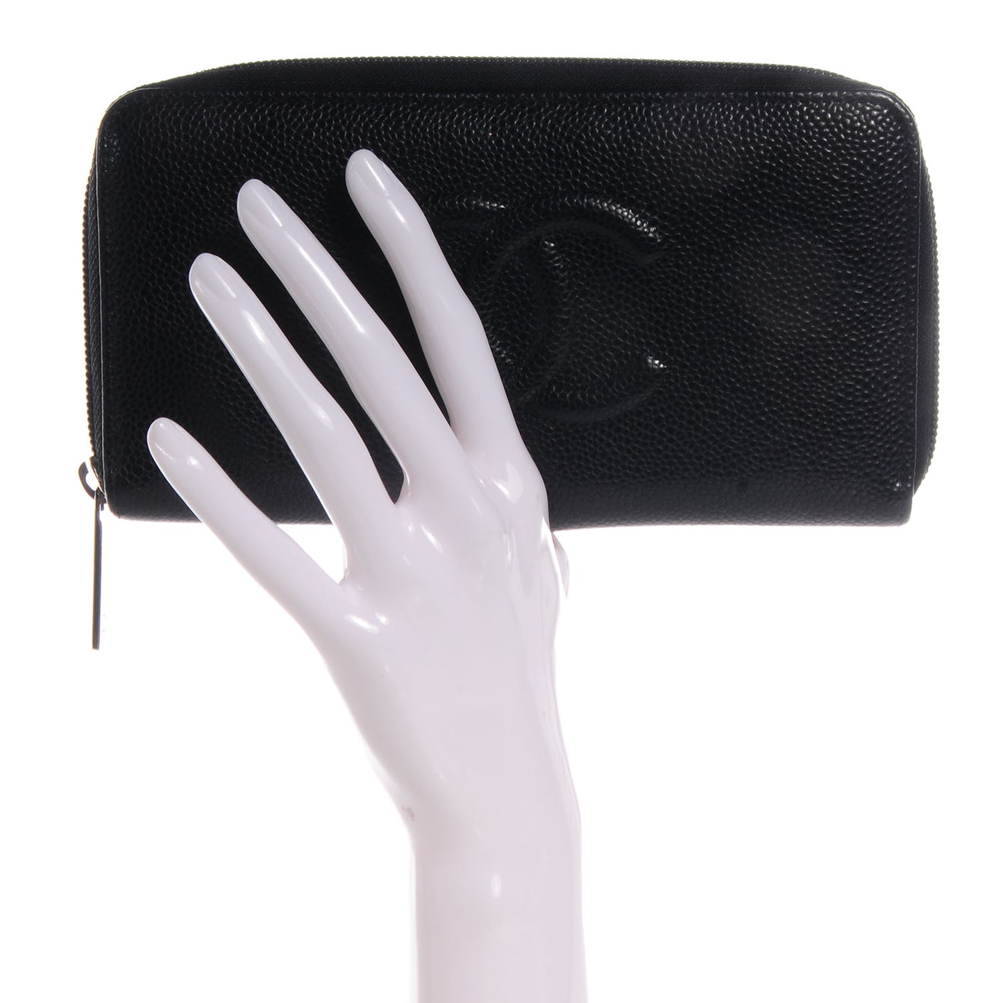 Caviar CC Large Gusset Zip Around Wallet Black
