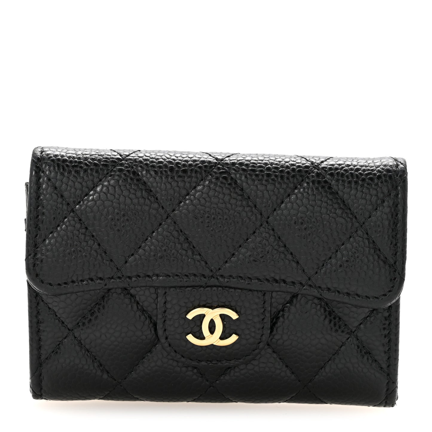 Caviar Quilted Flap Card Holder Wallet Black Black