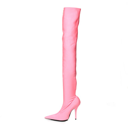 Balenciaga Spandex Pointed Toe Knife Thigh High Boots 38 Rose Dragee 1 of 8