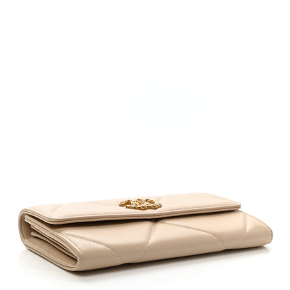 Chanel Shiny Goatskin Quilted Chanel 19 Flap Wallet Beige 4 of 9
