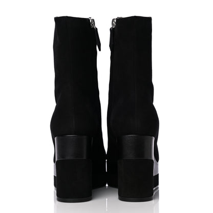 Hermes Suede Goatskin Womens Wedge Boot 36.5 Black 5 of 10