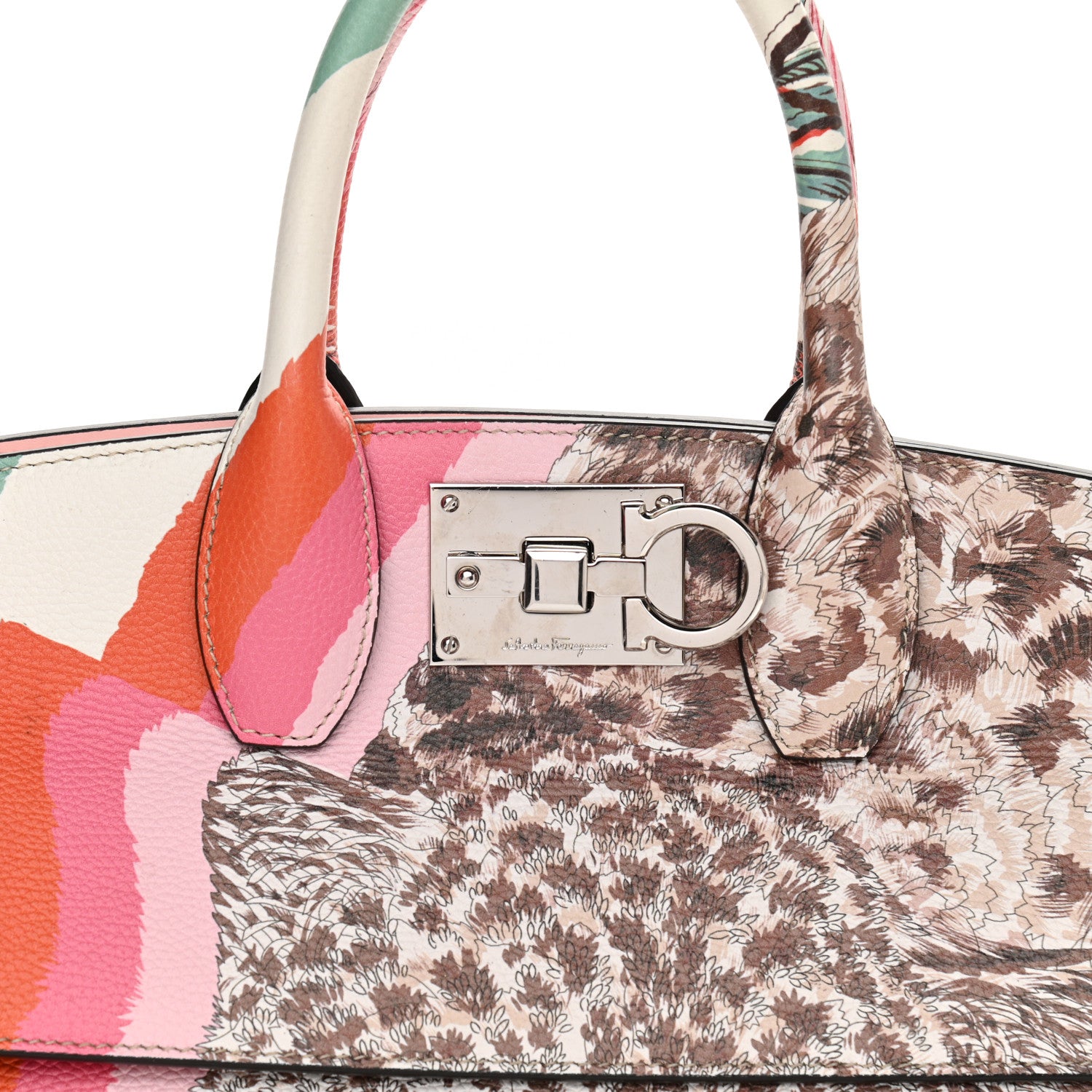 Salvatore Ferragamo Calfskin Tiger Print The Studio Bag White Multicolor 8 of 12