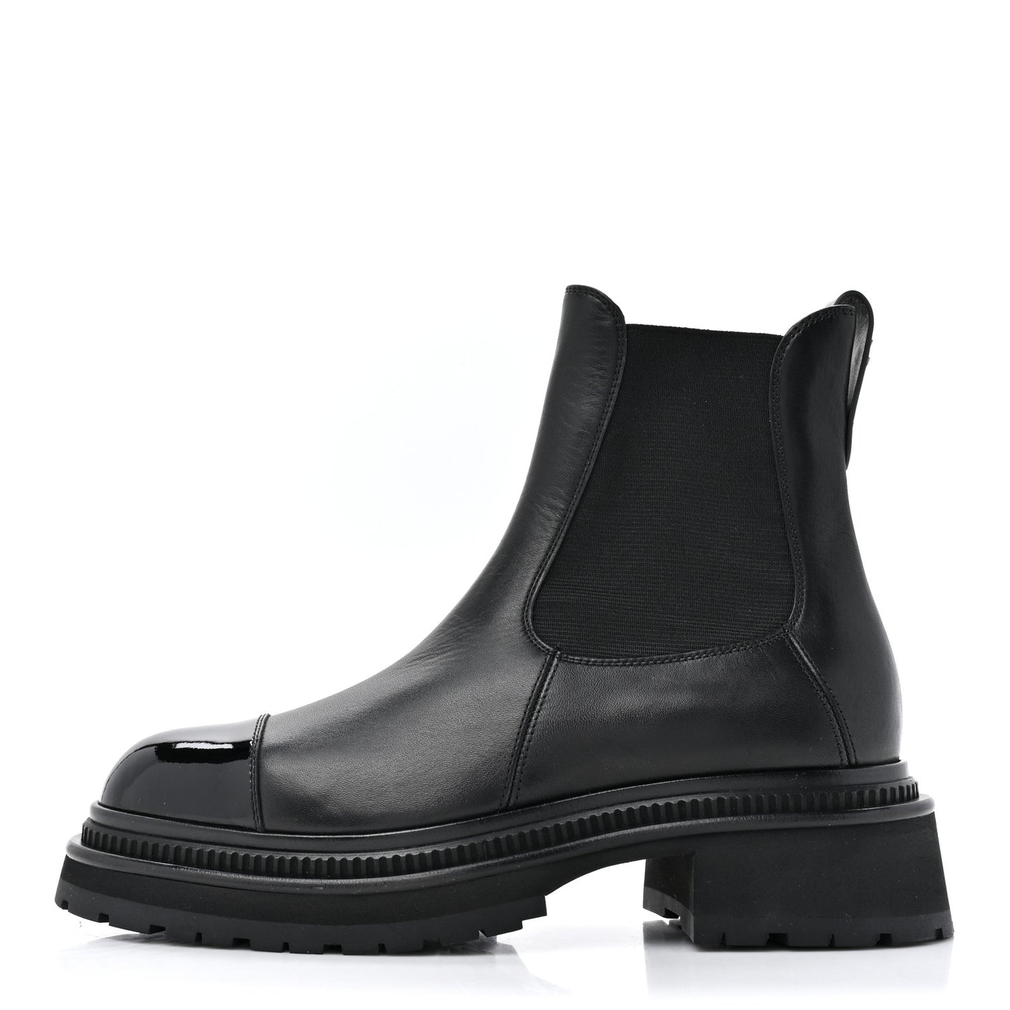 Calfskin Patent Cap Toe Ankle Boots 38 Black