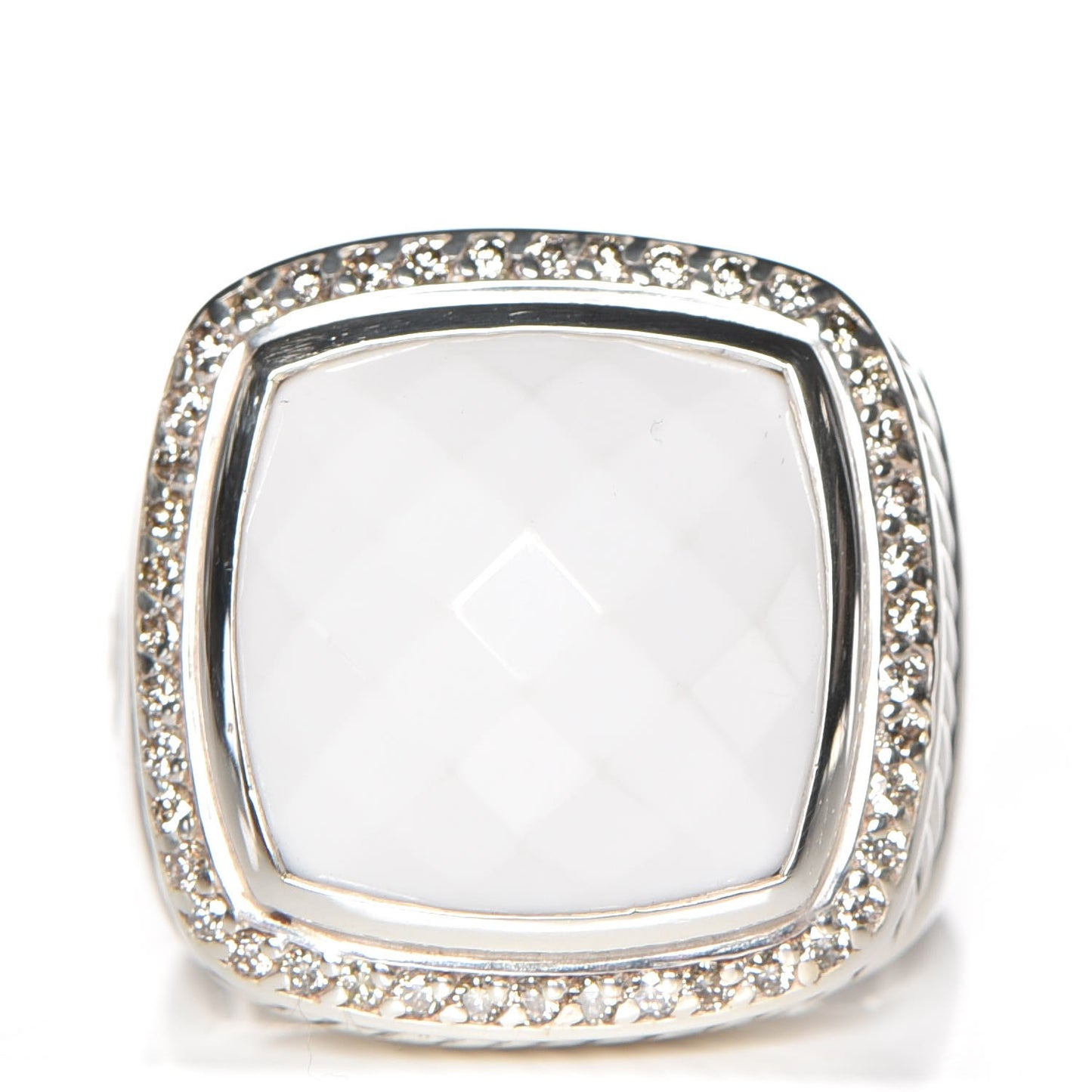 Sterling Silver Diamond White Agate 14mm Albion Statement Ring 55 7.25