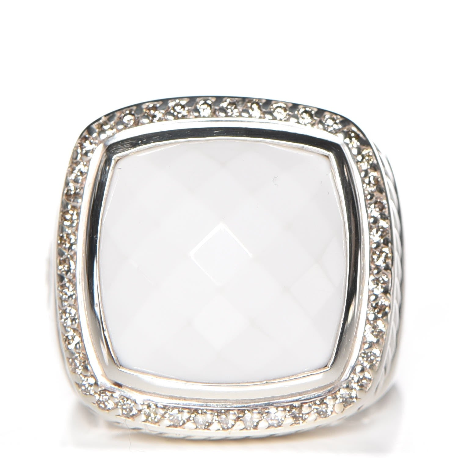 David Yurman Sterling Silver Diamond White Agate 14mm Albion Statement Ring 55 7.25 1 of 6