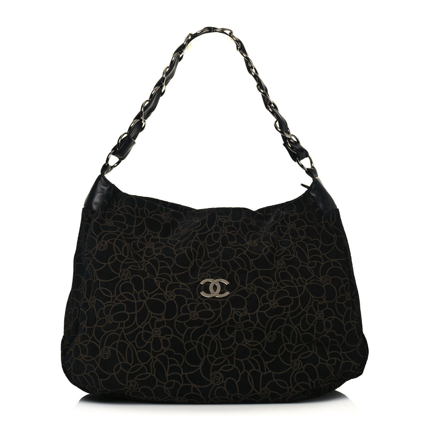 Suede Camellia Hobo Bag Black