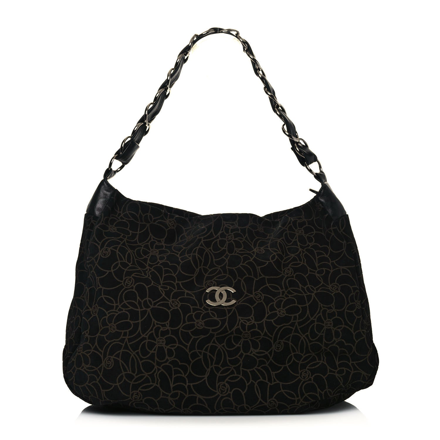 Chanel Suede Camellia Hobo Bag Black 1 of 14