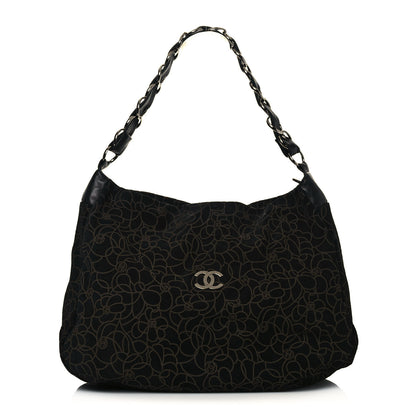 Chanel Suede Camellia Hobo Bag Black 1 of 14