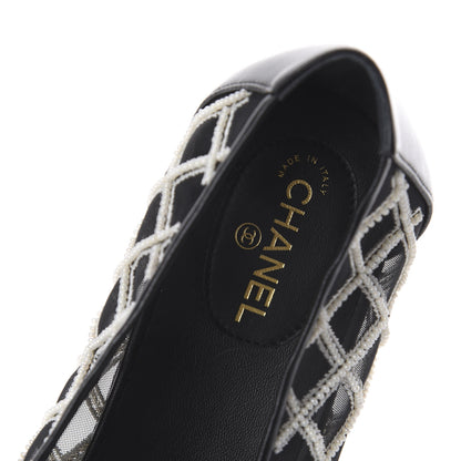 Chanel Mesh Pearl Grosgrain Cap Toe CC Loafers 40.5 Black Ivory 5 of 7