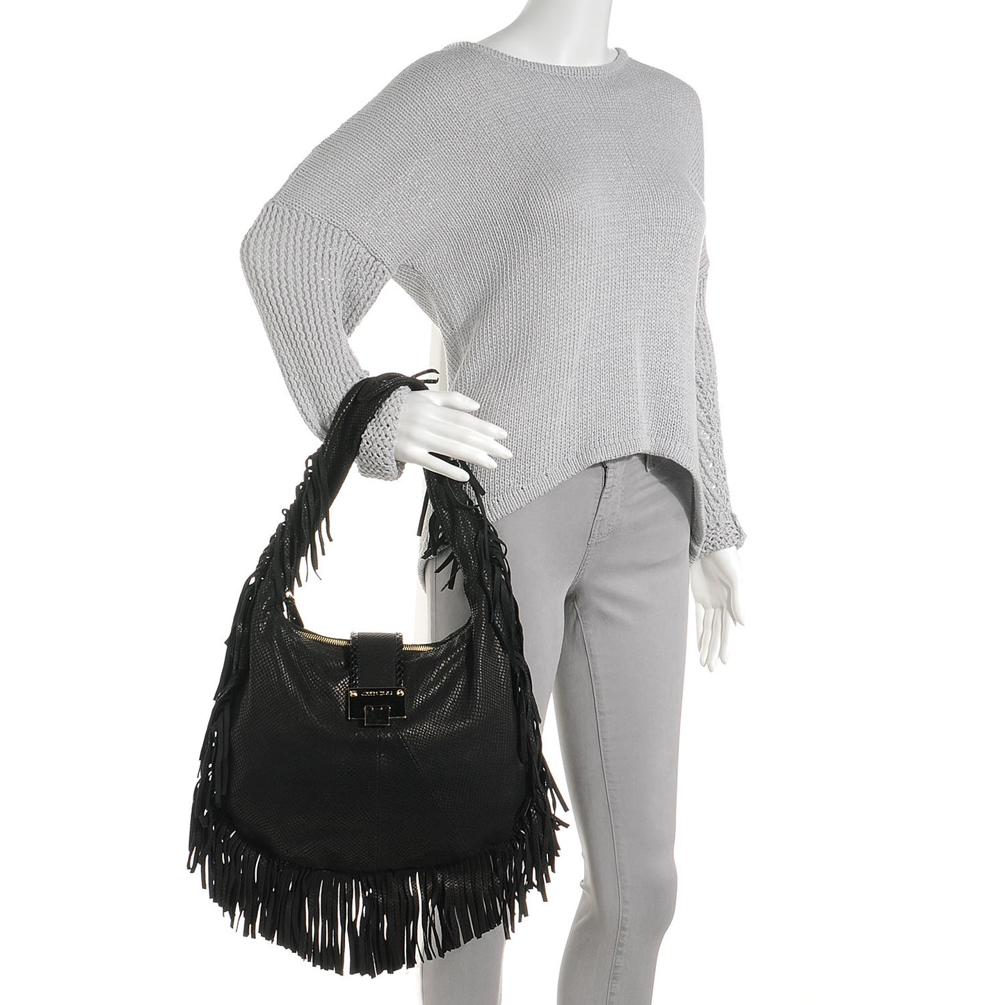 Elaphe Snakeskin Roxie Hobo Black