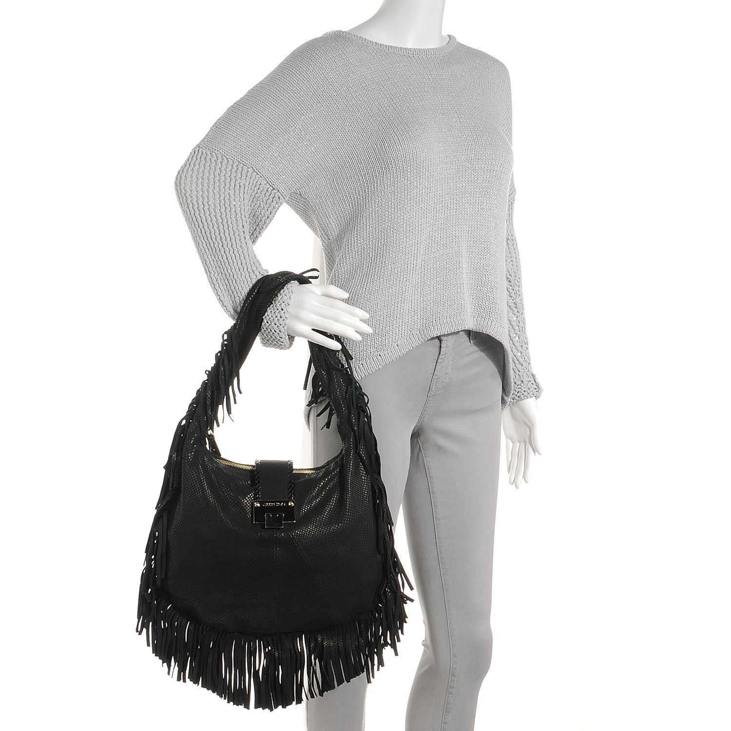 Jimmy Choo Elaphe Snakeskin Roxie Hobo Black 2 of 7