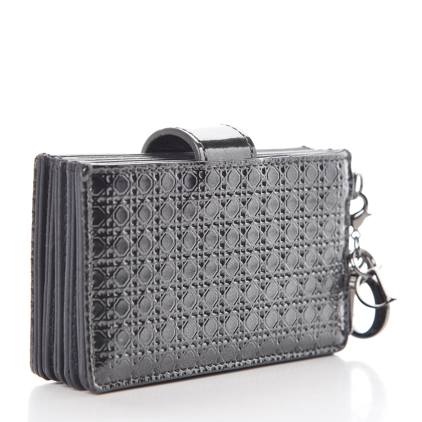 Metallic Patent Micro-Cannage Lady Dior 5-Gusset Card Holder Onyx Black