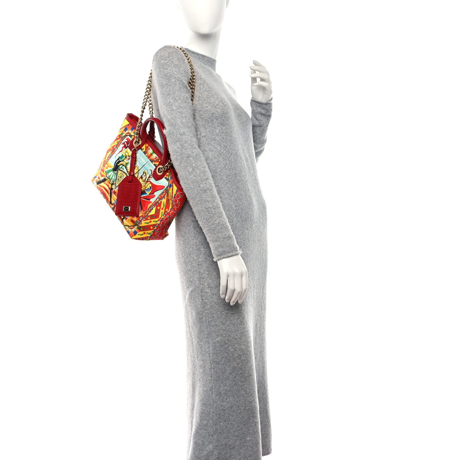 Dolce & Gabbana Canvas Snakeskin Carretto Print Capri Tote Red