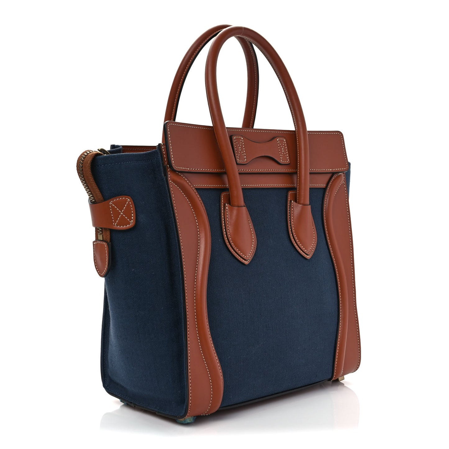 Textile Smooth Calfskin Micro Luggage Navy Tan