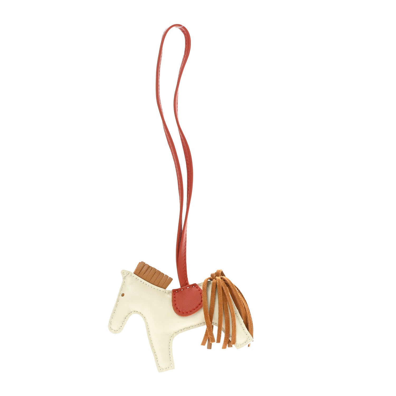 Hermes Milo Lambskin Grigri Rodeo Horse Bag Charm PM Craie Sesame Cornaline 1 of 4