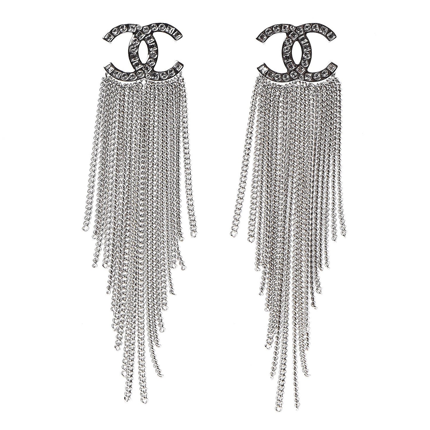 Crystal CC Chain Drop Earrings Silver