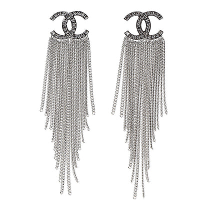 Chanel Crystal CC Chain Drop Earrings Silver 1 of 5