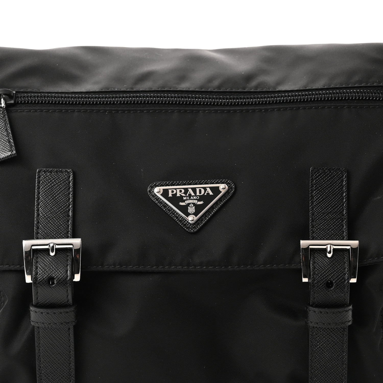 Prada Re-Nylon Vela Saffiano Pocket Double Buckle Messenger Shoulder Bag Black 6 of 8