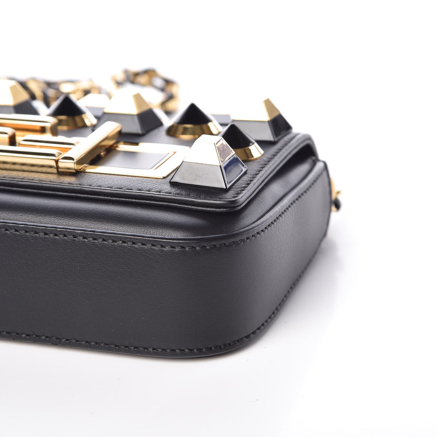 Vitello Dolce Studded Mini 3Baguette Shoulder Bag Black Gold