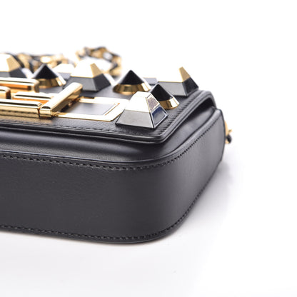 Fendi Vitello Dolce Studded Mini 3Baguette Shoulder Bag Black Gold 8 of 9