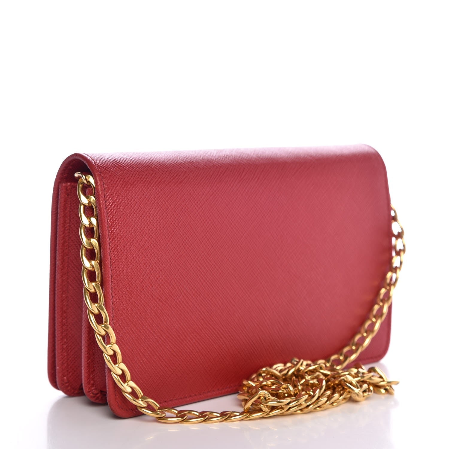 Prada Saffiano Lux Chain Wallet Fuoco 3 of 10