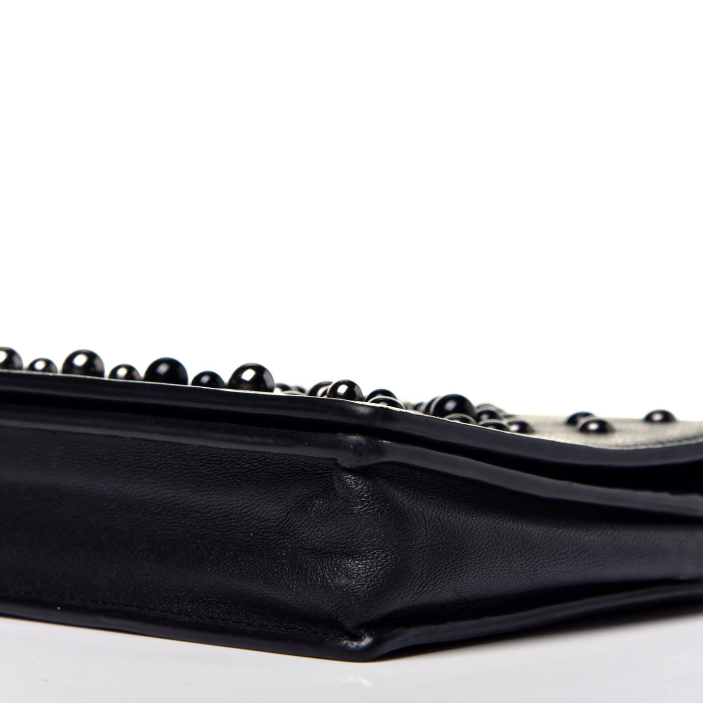 Nappa Pearl Embellished Chain Wallet Black