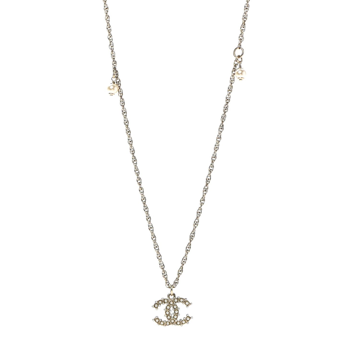 Pearl Crystal Snow Splash CC Pendant Necklace Light Gold