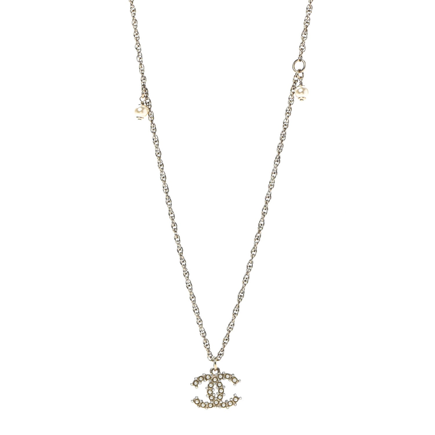 Chanel Pearl Crystal Snow Splash CC Pendant Necklace Light Gold 1 of 6
