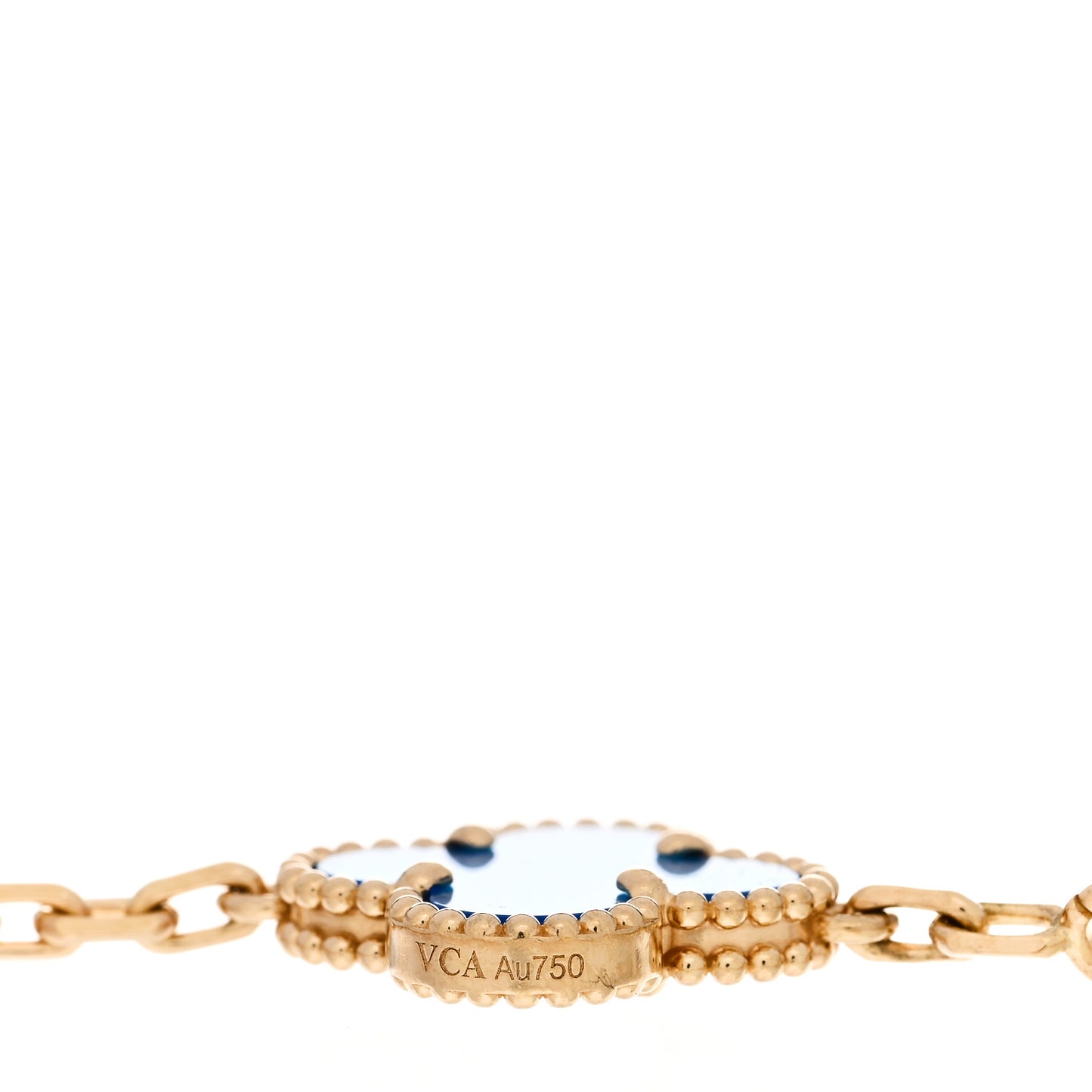 18K Yellow Gold Blue Agate 5 Motifs Vintage Alhambra Bracelet