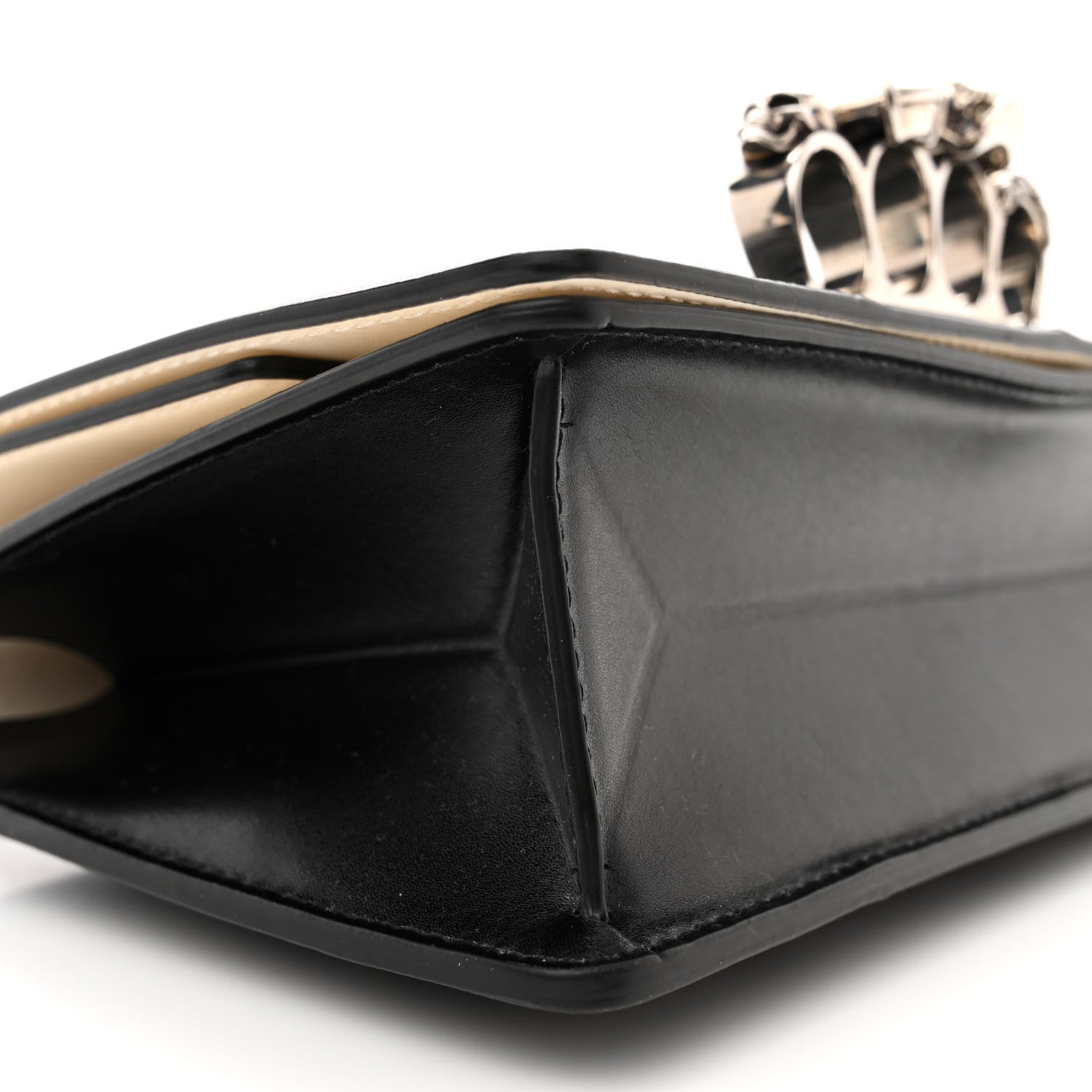 Alexander McQueen Calfskin Slash Knuckle Shoulder Bag Black Ivory 8 of 13