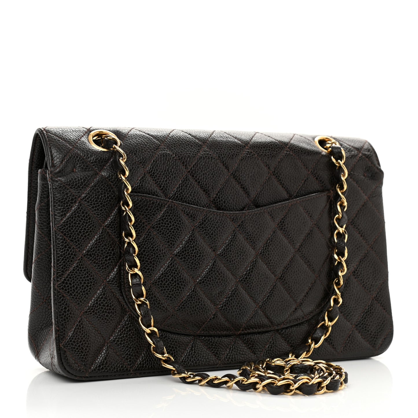 Caviar Quilted Medium Double Flap Brown
