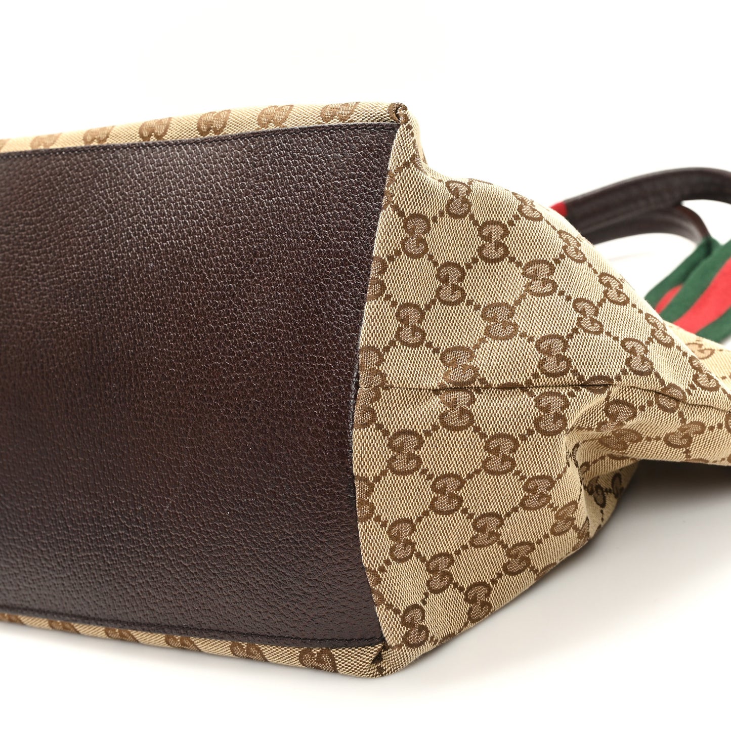 GG Monogram Medium Web Handle Bucket Tote Dark Brown