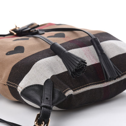 Burberry Overdyed Canvas Mega Check Heart Print Medium Chiltern Backpack Black 10 of 12