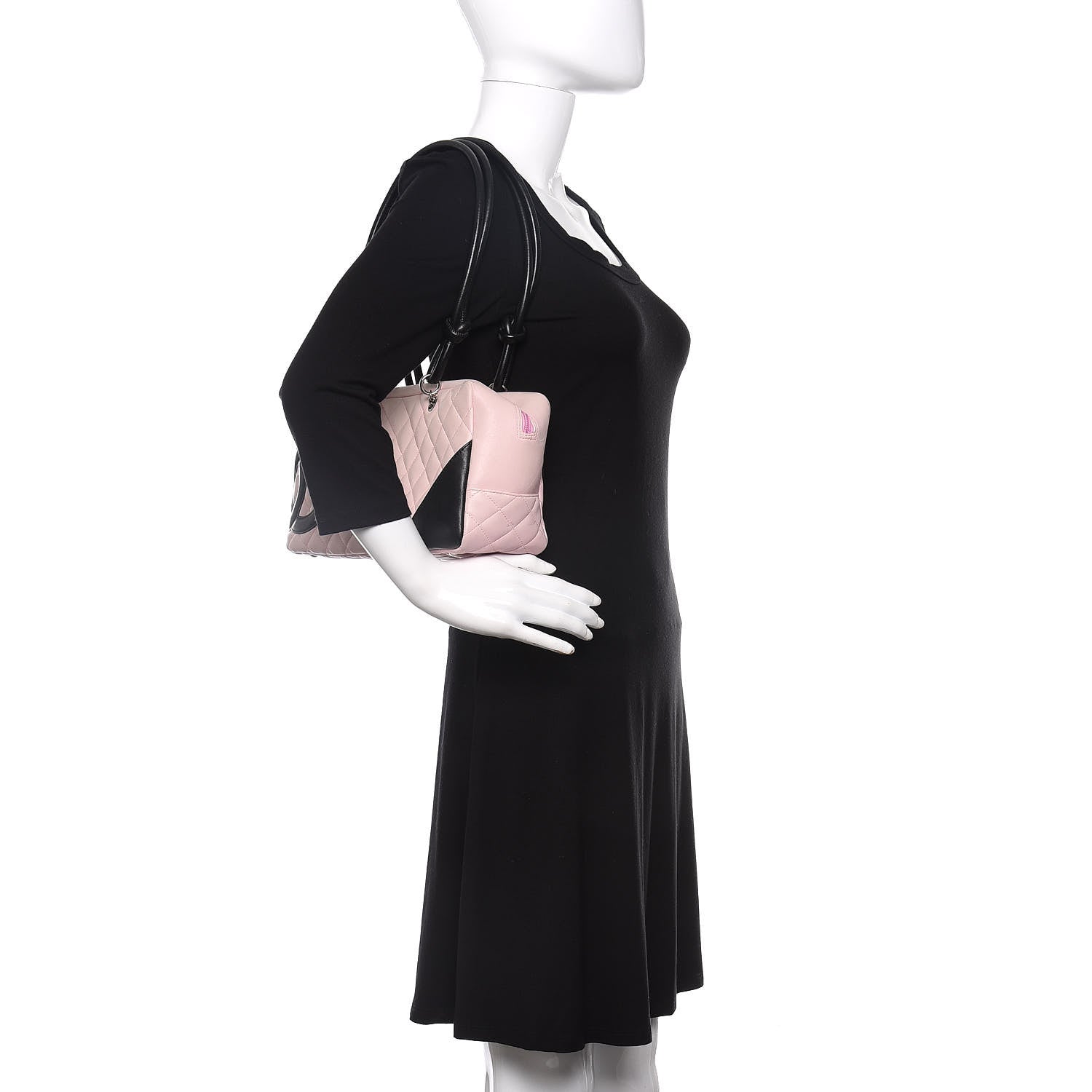 Chanel Calfskin Quilted Large Cambon Bowler Pink Black 2 of 13
