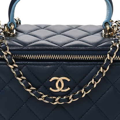 Chanel Lambskin Quilted Small Top Handle Vanity Case With Chain Dark Blue Light Blue 8 of 10