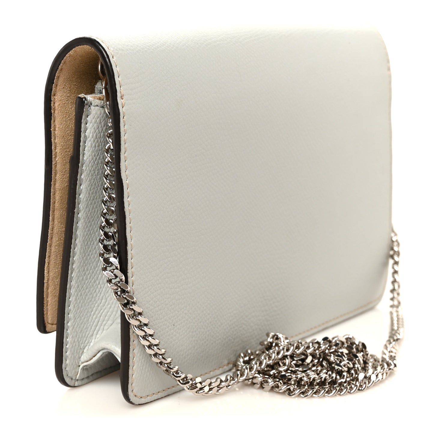Vitello Elite Monster Eyes Studded Tube Wallet on Chain Grigio Perla Multicolor