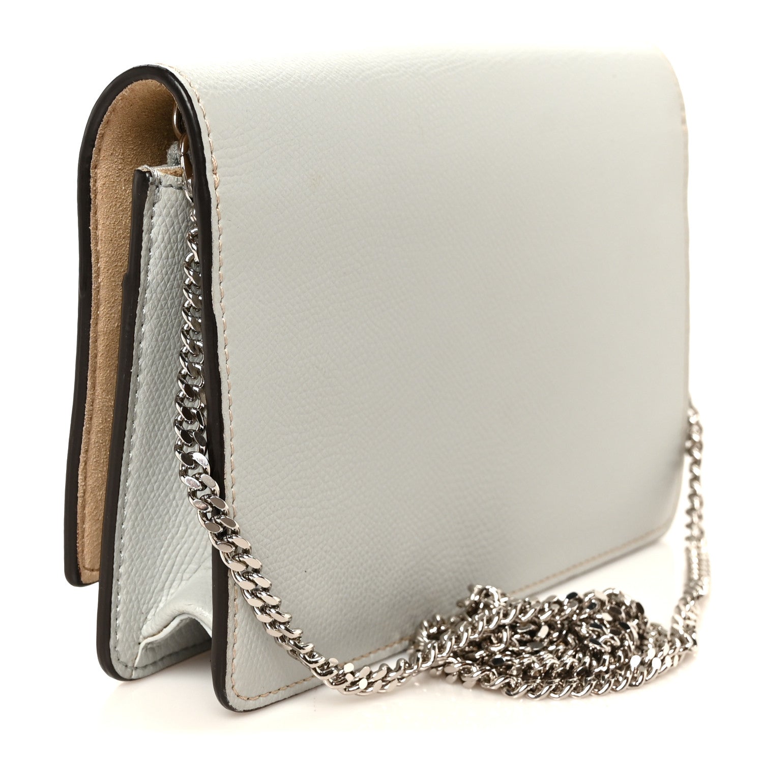 Fendi Vitello Elite Monster Eyes Studded Tube Wallet on Chain Grigio Perla Multicolor 3 of 11