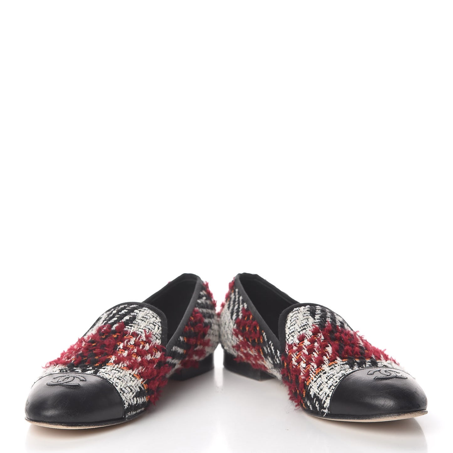 Tweed Cap Toe Loafers 38 Red Black