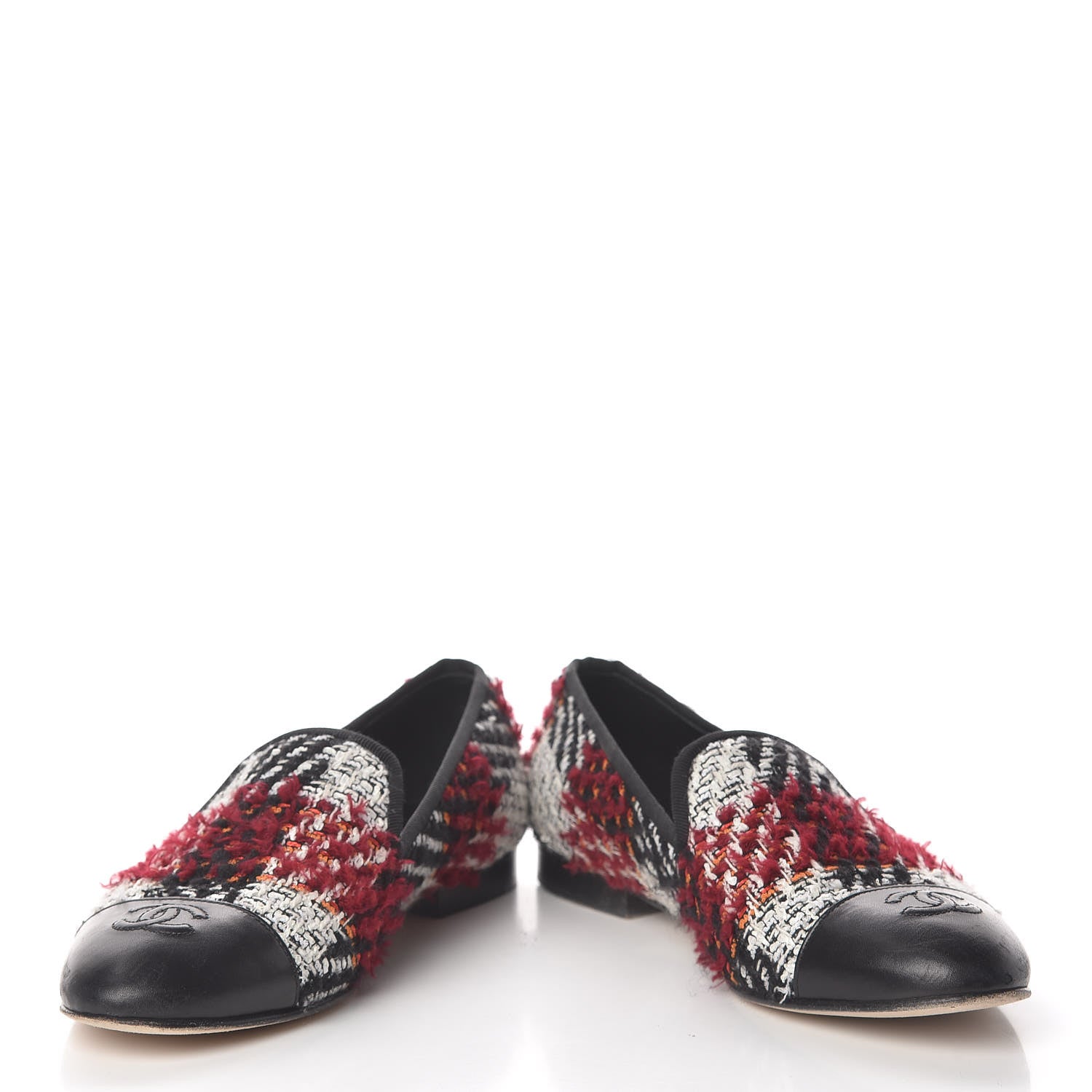 Chanel Tweed Cap Toe Loafers 38 Red Black 5 of 15