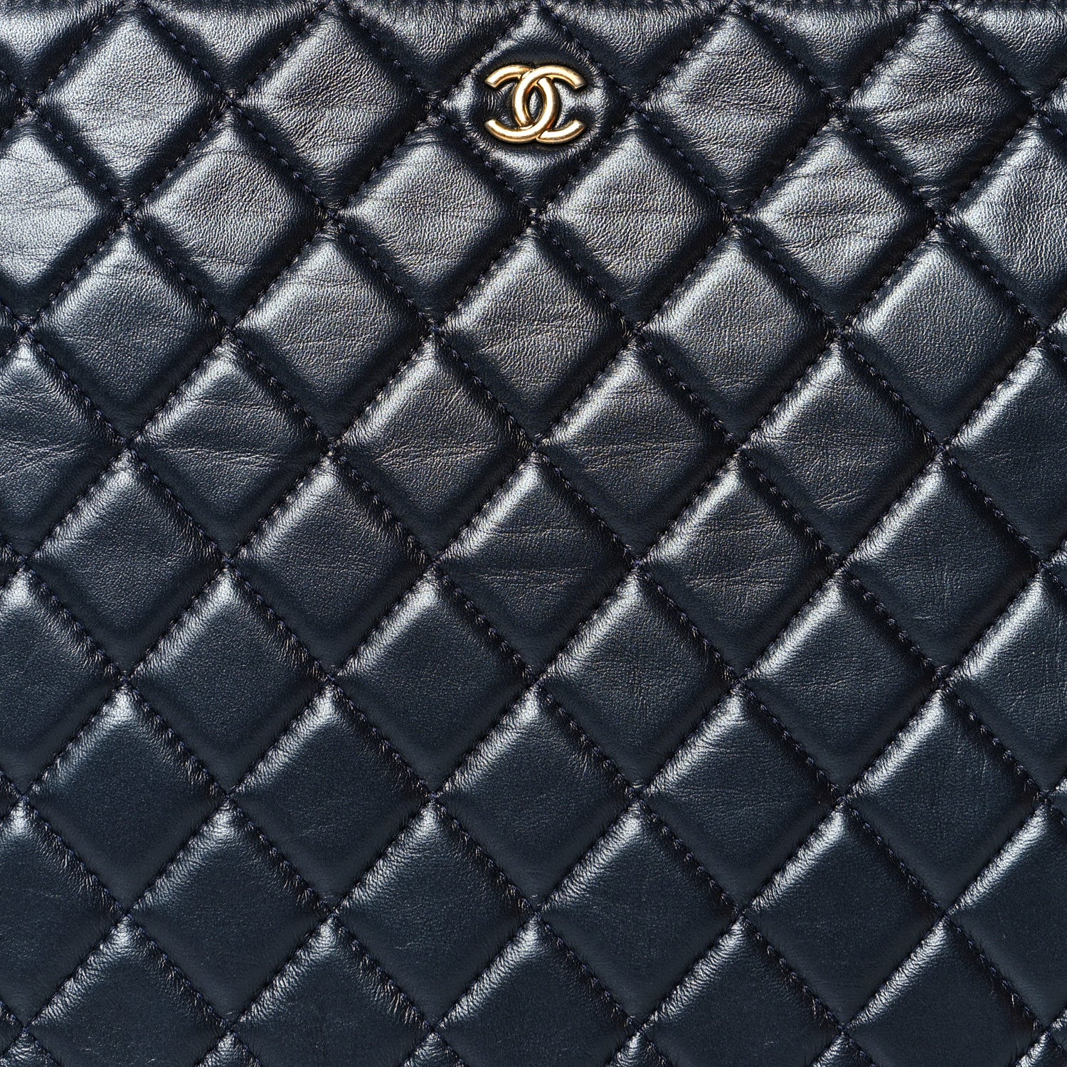 Chanel Lambskin Quilted Pearl Crush Medium Cosmetic Case Dark Blue 8 of 8
