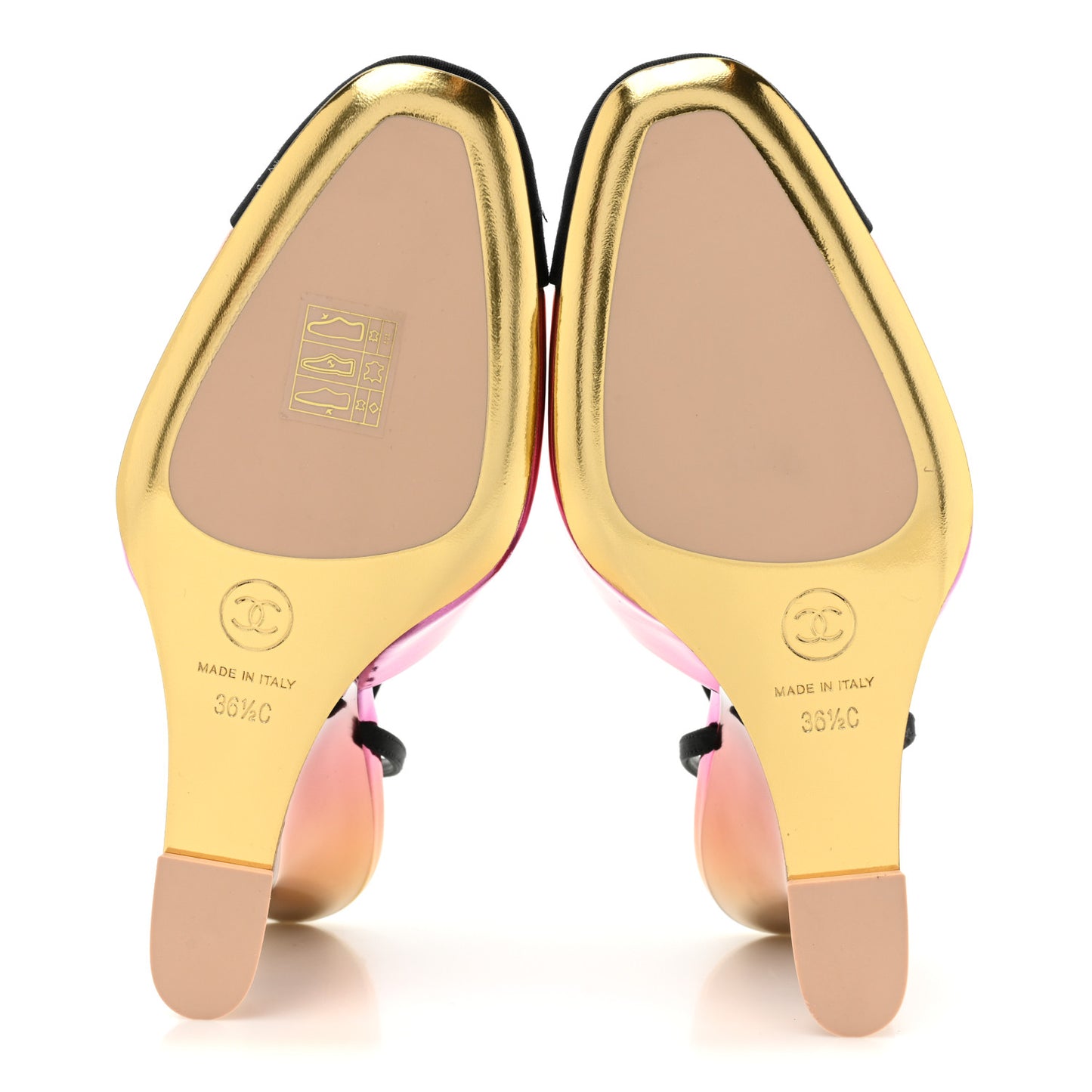 Laminated Calfskin Grosgrain Cap Toe CC Wedge Pumps 36.5 Pink Orange Yellow Black