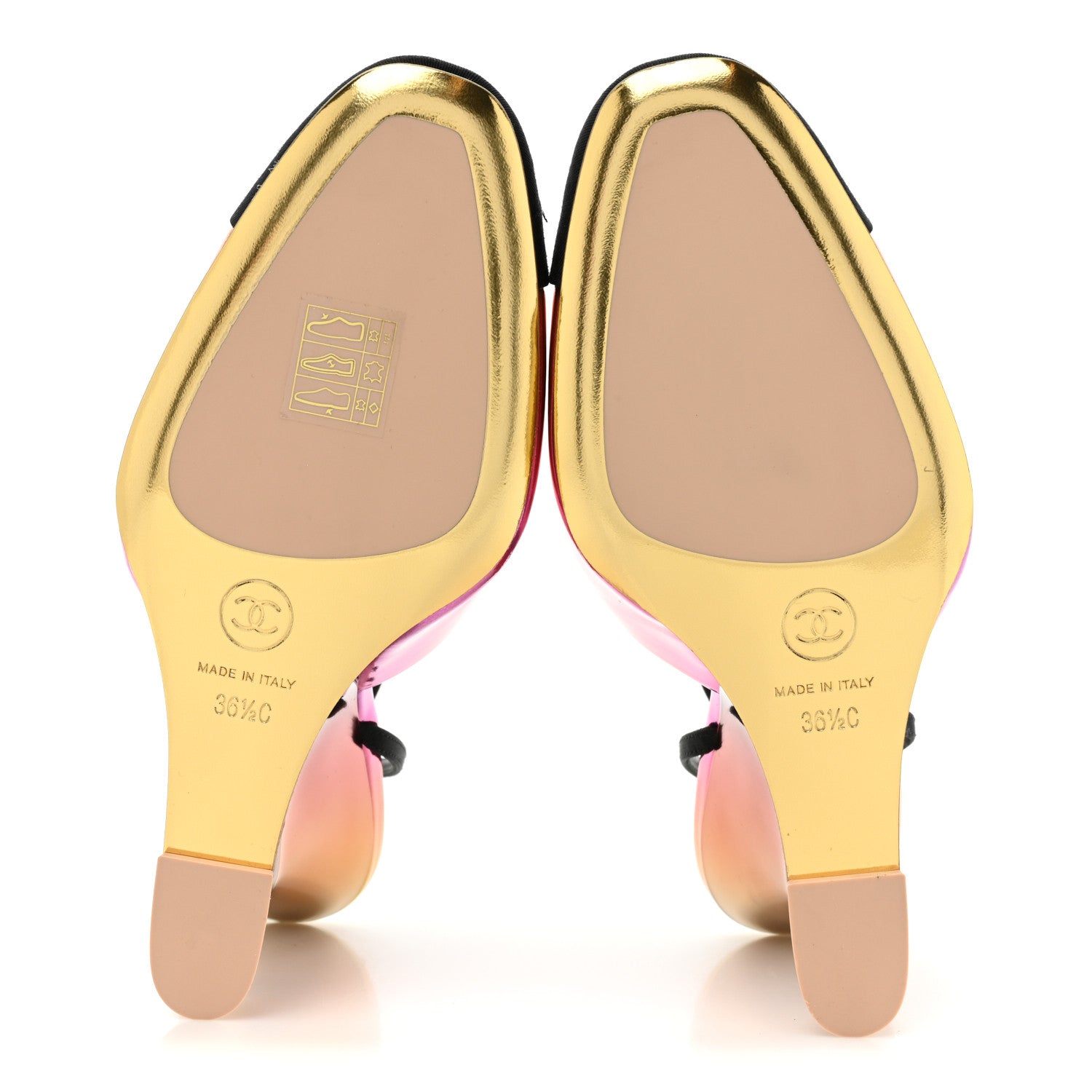 Chanel Laminated Calfskin Grosgrain Cap Toe CC Wedge Pumps 36.5 Pink Orange Yellow Black 6 of 9