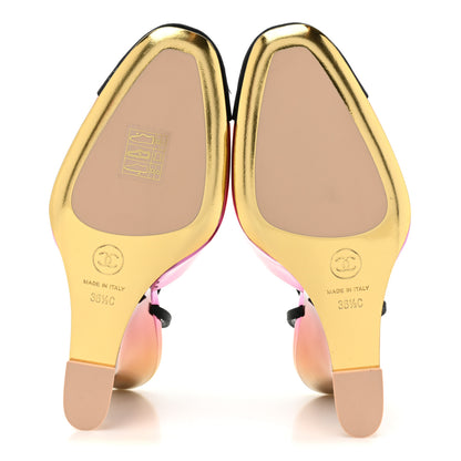 Chanel Laminated Calfskin Grosgrain Cap Toe CC Wedge Pumps 36.5 Pink Orange Yellow Black 6 of 9